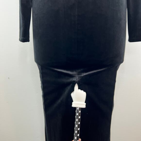 Good American Black Velvet Plunge V-Neck Long Sleeve Bodycon Midi Dress Sz 2 NEW - Picture 5 of 11
